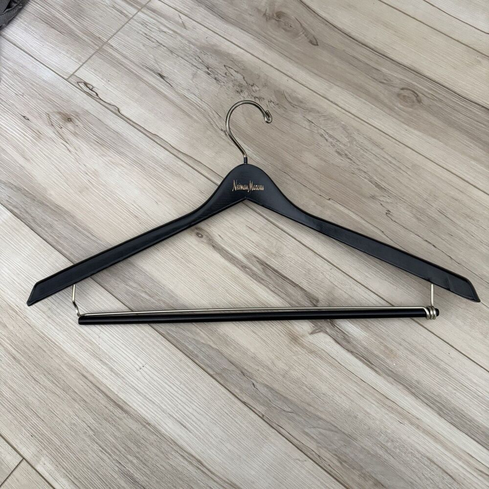 Vintage Neiman Marcus Black Wood Suit Hanger Trouser Bar Jacket Pants Organizer